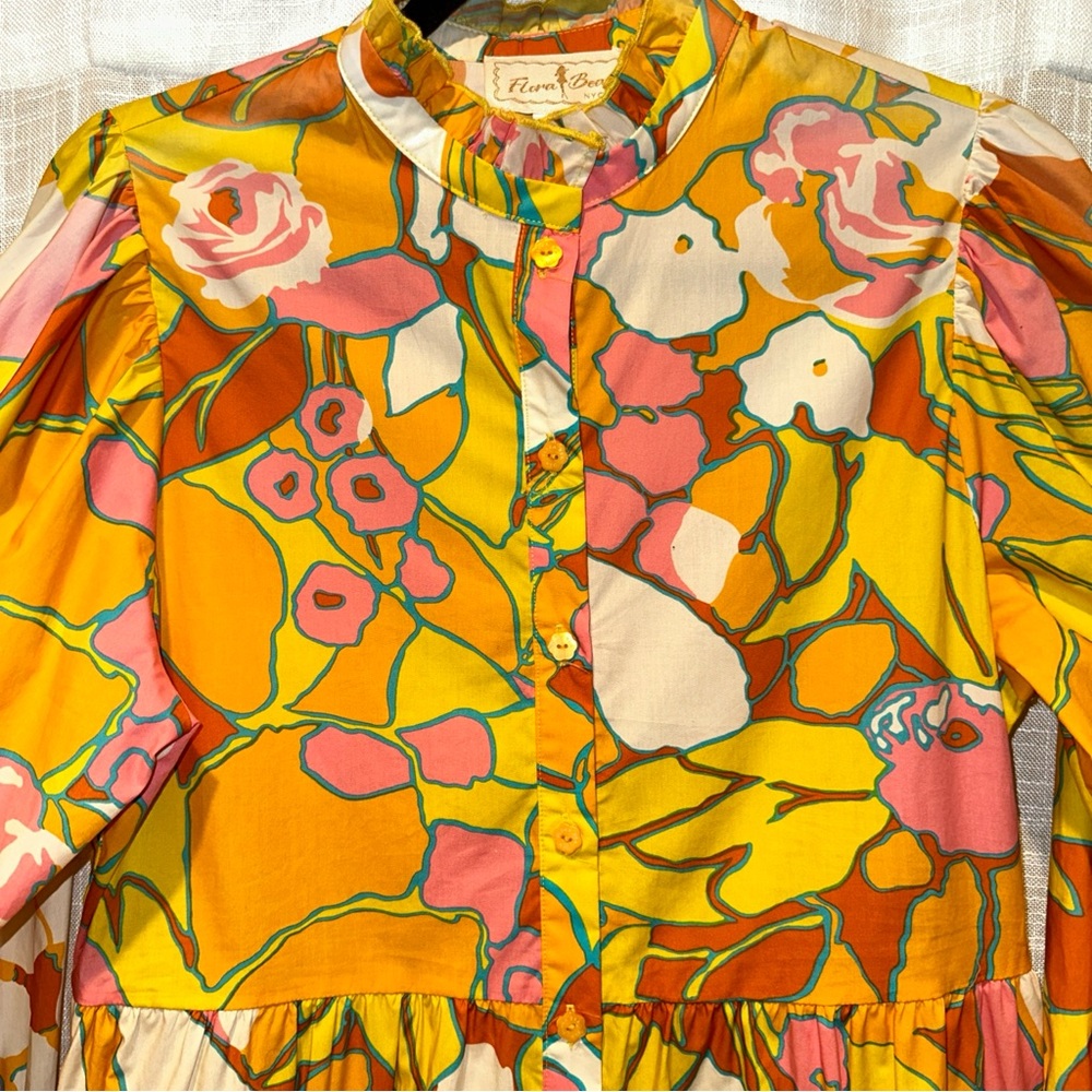 Flora Bea NYC Womens M Floral Kora Dress Multicolor Long Sleeve Boho High Neck - Picture 4 of 11